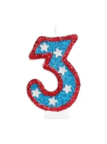 1pc Birthday Number Candle Red And Blue Sequin Number 0-9 Candle American Flag Perfect For Independence Day And Element Party Supplies Cake Decorations,Christmas