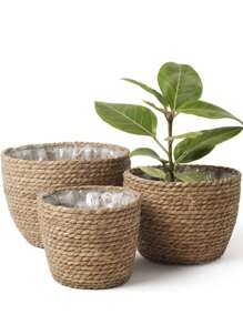 3PCS Straw Pot, Minmalist Soiid Coior Plant Container For Home