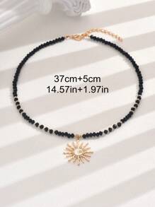 1pc Creative Design Rice Beaded Sun Moon Star Shaped Pendant Women's Necklace - Black - View 4