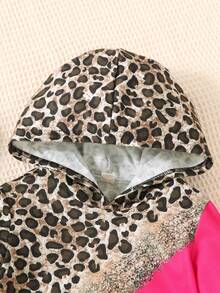 Young Girls Leopard Patchwork Hooded Long Sleeve Sweatshirt And Pants Set - Hot Pink - View 3