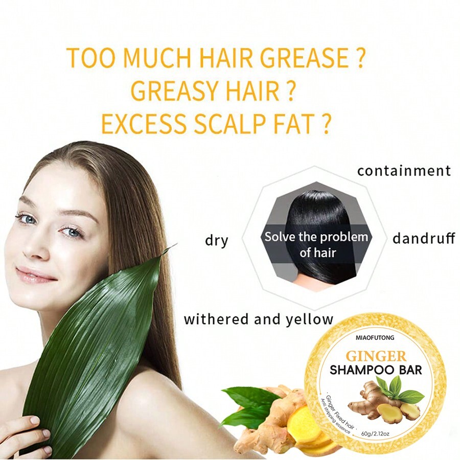 Barra de shampoo de gengibre de 60g, sabão de barra de shampoo de