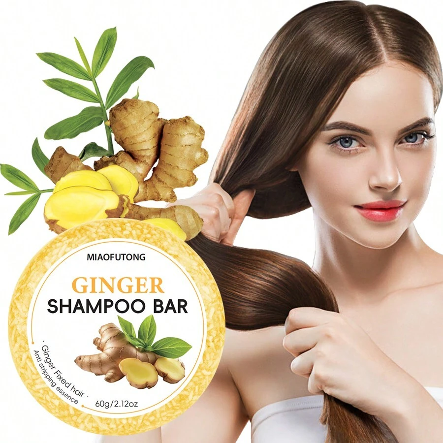 Barra de shampoo de gengibre de 60g, sabão de barra de shampoo de
