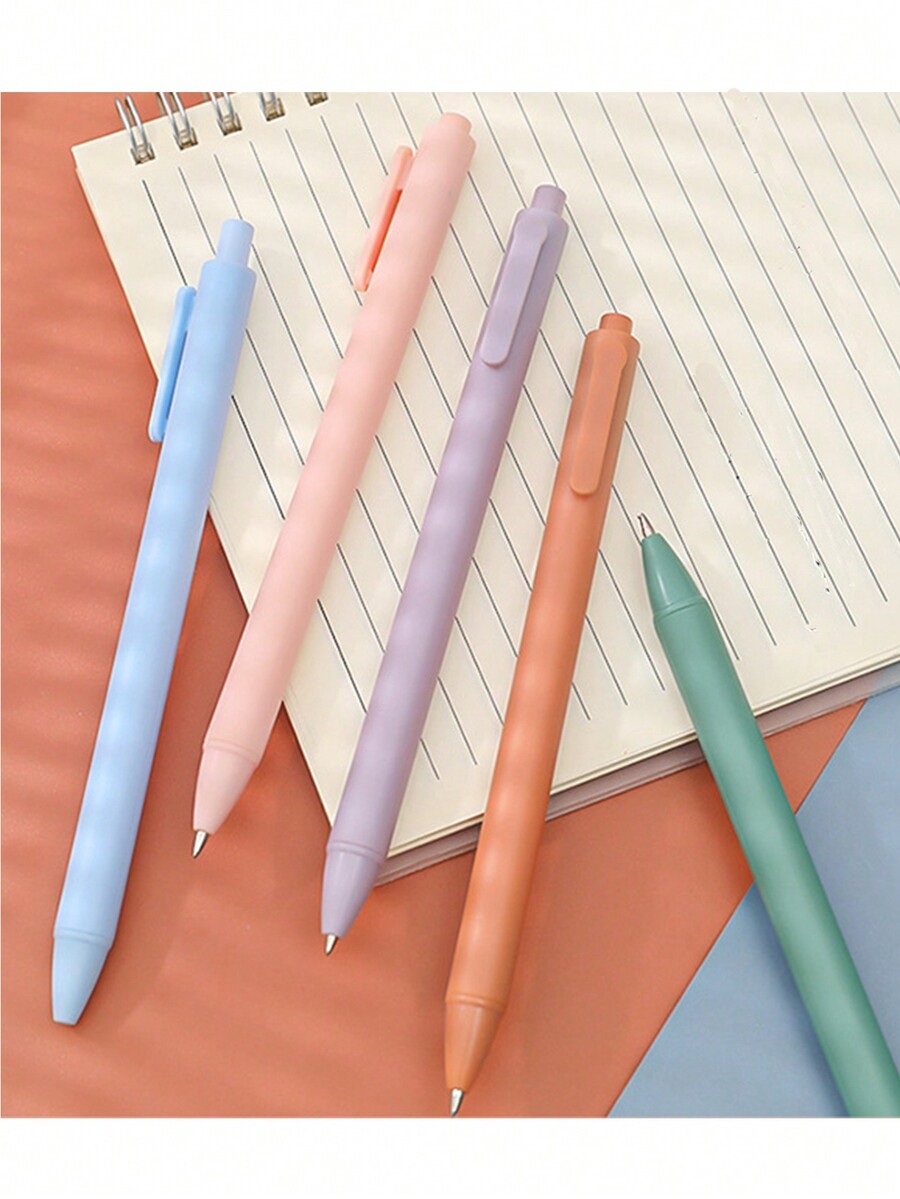 5pcs Simple MacaronColored Retractable Ballpoint Pens, Mixed Colors
