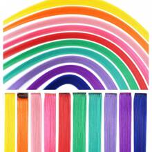 10入組公主風多色條紋合成纖維髮片夾，彩虹色，22英寸，適合美容和個人使用 - 漸層紅色 - 查看 4