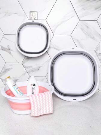 1pc Foldable Silicone Washbasin, Cute Basin For Students' Dorms, Portable Basin For Babies, Travel Convenient Laundry Basin, Cartoon Child Washbasin, Stretchable Water Basin For Home, Vegetable Basin