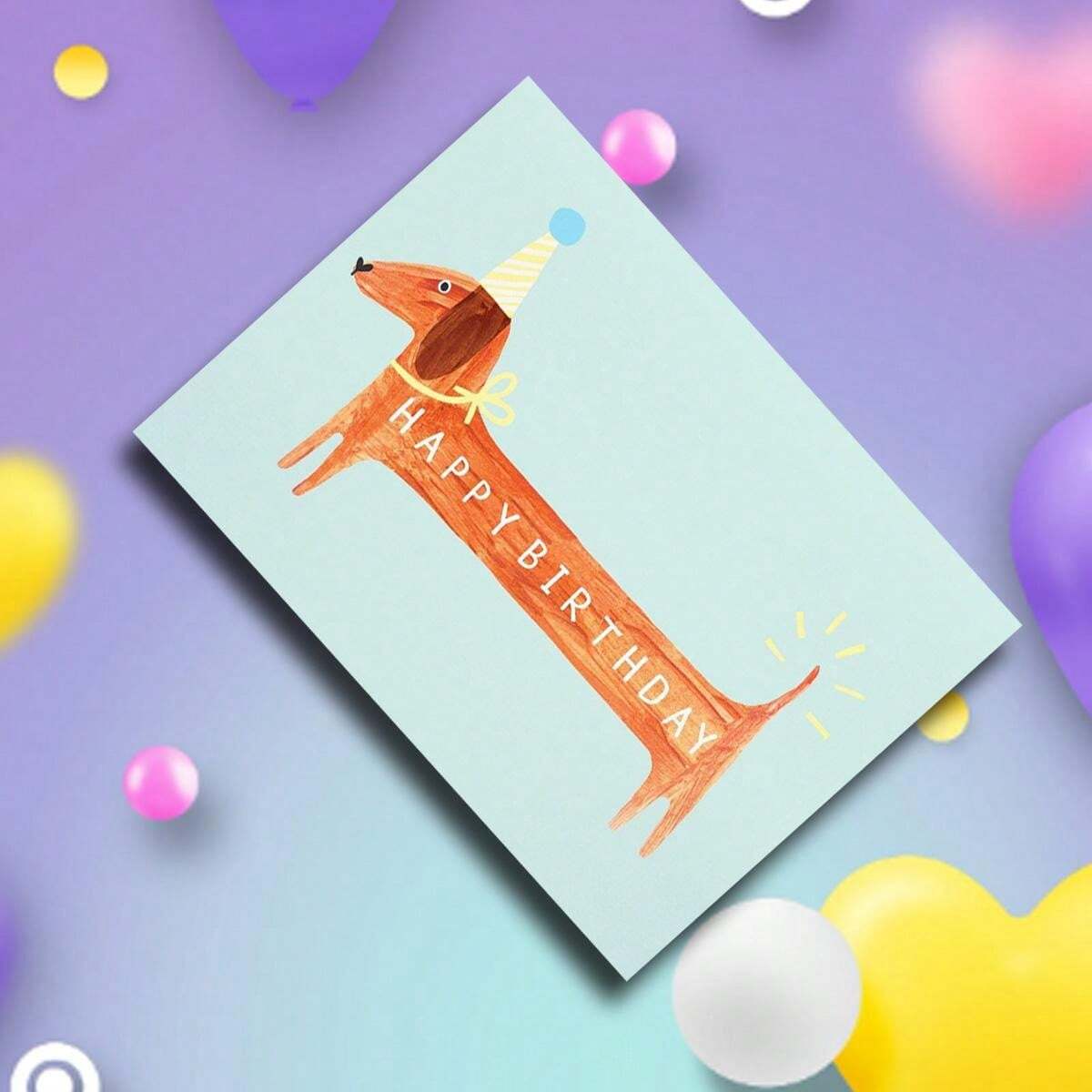 1pc Creative Cartoon Dachshund Dog Happy Birthday Greeting Card ...