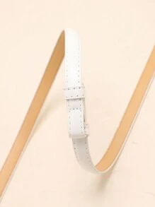 1 件白色 PU 材质复古机械车线腰带，带腰带，优雅夏季、秋季、万圣节 - 白色 - 查看 4