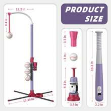 3 In 1 T Ball Set - Adjustable Height, Hanging Tee Ball Set With Automatic Pitching Machine/6 Balls/Retractable Bat, T Ball Stand Suit For Outdoor, Sport Toys Gifts For Kids Girls Age 3+ - Purple - View 9
