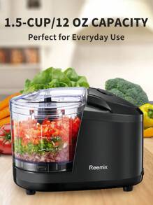 Reemix 1.5-Cup One-Touch Electric Food Chopper, 100W Mini Food Processor Meat Grinder, Mix, Chop, Mince And Blend Vegetables, Fruits, Nuts, Meats, Stainless Steel Blade (Black) - US A Type Plug(110-127V) - View 1