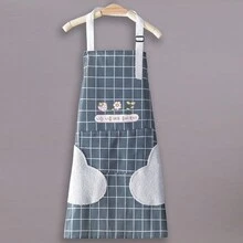 1入藍色/粉色流行時尚防水防油廚房圍裙，可調節頸部和腰部帶有口袋