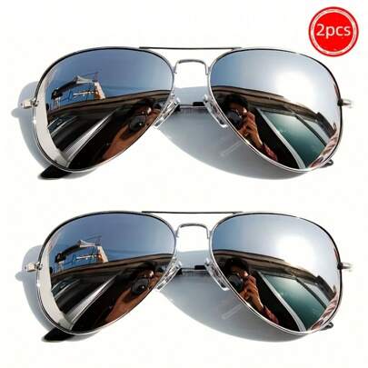 1 Pair Unisex Retro Punk Style Silver Metal Frame Fashion Glasses, Suitable For Outdoor Sports, Parties, Vacations, Driving And Fishing