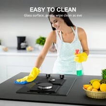 IsEasy 30cm Gas Hob Built-In Hob Black Glass Gas Cooker 2 Burners 220-240V