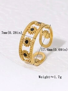 1入18K鍍金空心太陽戒指，可調節開放式設計，無過敏反應，時尚多功能搭配，靈感來自於自然風格 - 太陽鏤空戒指 - 查看 7