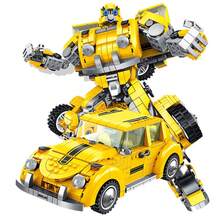 Robot transformador amarillo, juguete de montaje de bloques de construcción pequeños - Amarillo - Ver 3