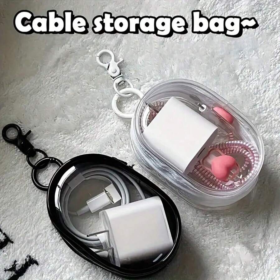 Portable Mini Transparent Zipper Storage Bag, Compact Multi-Functional Organizer Pouch, Earphone Charger Storage Box, With Keychain, Transparent Travel Accessories, Space-Saving Earphone Charger Storage Bag, Multi-Functional Design, With Convenient Keychain - Transparent Storage Bag - View 1