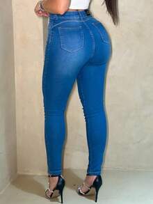 Women Jeans - 寶藍色 - 查看 2