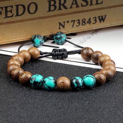 Natural Stone Vesuvianite Bracelet Tiger Eye Stone Handmade Adjustable Knitting Bracelet Friendship Men's Charm Jewelry Gifts