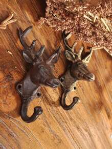 1 Stück Amerikanischer nordischer INS Hirsch-Kopf-Eisenhaken Wand dekorativer Haken, Gusseiserner Hirsch-Geweih-Einzelaufhänger zur Wandmontage