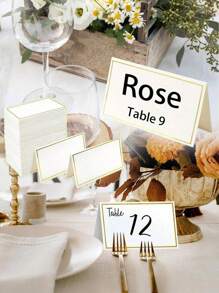 50/100入組/個具有金箔邊框的座位卡,座位卡座,桌面標誌支架,用於中心裝飾,婚禮,聚會,生日照片攝影支架 - 白色 - 查看 1