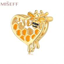 MISEFF 1 pieza del de abeja en panal del corazón plateado en oro de 18 quilates de plata esterlina S925 adecuado para pulseras, collares, manualidades de joyería de lujo, regalo de cumpleaños y San Valentín