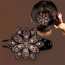 1 pièce Attache à cheveux fleur strass, douce, cool, haut de gamme, élégante. Pince à cheveux pour coiffure relevée de femme, convient pour un port quotidien, à la maison, en extérieur, pour aller travailler, en rendez-vous, décontracté, au bureau. Barrettes à cheveux pour la Saint-Valentin