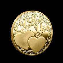 Moneda conmemorativa impresa con corazón dorado redondo y la frase "Te quiero" - Dorado - Ver 10