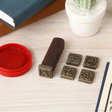 5合1硬毛筆書法印章套裝，黑檀木禪蓮雲書法簽名印章，方形印章 - 多色 - 查看 5