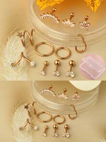 11pcs Stainless Steel Stud Earrings Cartilage Tragus Piercing Jewelry Silver Golden Color Cartilage Earrings Helix Hoop Clip Rings With Box Packing - Ear Cartilage - View 6