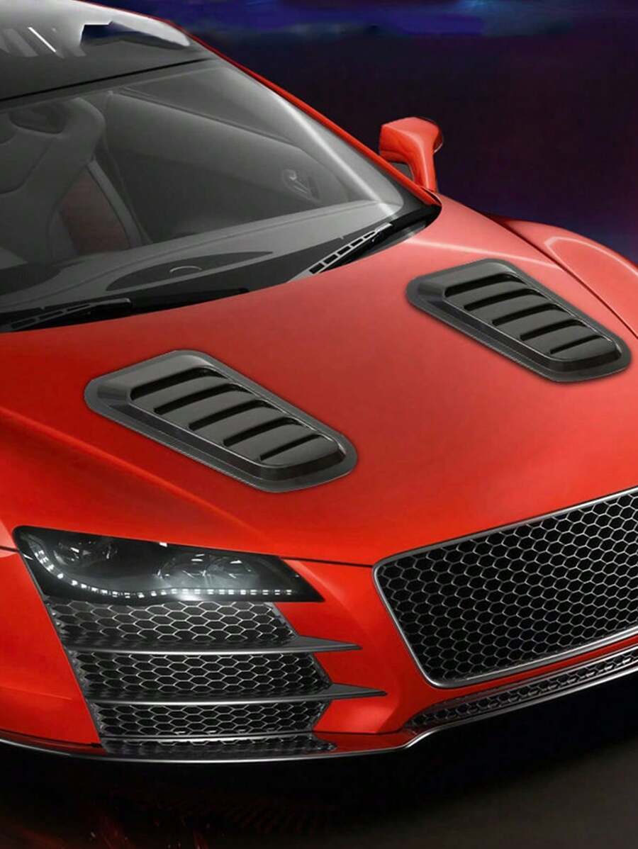 2pcs Car Fake Hood Vent Decorative Air Flow Intake Shark Gills Design Universal Decoration - Black - View 1
