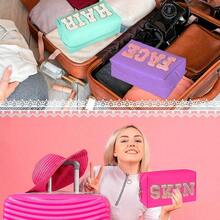 3 件装 Preppy Chic 雪尼尔化妆包 - 防水、PU 皮革、无香旅行洗漱用品收纳包，适用于皮肤、头发和面部，配有可爱的拉链和字母设计 - 非常适合外出女性的秋季家居装饰 - 彩色 - 查看 6