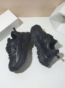 Giày thể thao đế dày cho nam, lưới tương phản, buộc dây phía trước, giày chạy bộ đế dày - màu đen - Xem 4