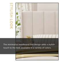 Upholstered Platform Bed Frame With Headboard,Mattress Foundation,Strong Wooden Slats Support,No Box Spring Needed - 米色 - 查看 4