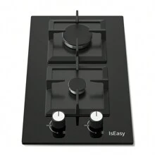 IsEasy 30cm Gas Hob Built-In Hob Black Glass Gas Cooker 2 Burners 220-240V