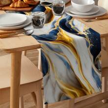 Navy Blue & Gold Tablecloth, Marble Modern Abstract Gradient Grey Canvas Tablecloth For Kitchen, Dining Table, Dressing Table, Party, Wedding