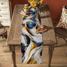 Navy Blue & Gold Tablecloth, Marble Modern Abstract Gradient Grey Canvas Tablecloth For Kitchen, Dining Table, Dressing Table, Party, Wedding