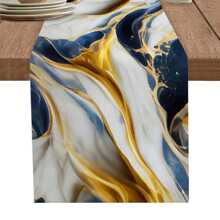 Navy Blue & Gold Tablecloth, Marble Modern Abstract Gradient Grey Canvas Tablecloth For Kitchen, Dining Table, Dressing Table, Party, Wedding
