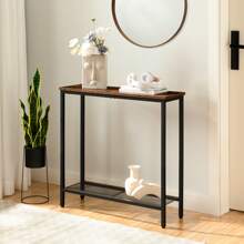 Narrow Console Table With Storage Shelves, 75 X 24 X 75 Cm Side Table, Hall Table, Exhibition Table, Sofa Table, For Entrance, Hallway, Vintage Brown-Black - 棕色 - 查看 1