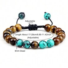 Natural Stone Vesuvianite Bracelet Tiger Eye Stone Handmade Adjustable Knitting Bracelet Friendship Men's Charm Jewelry Gifts - Multicolor - View 2