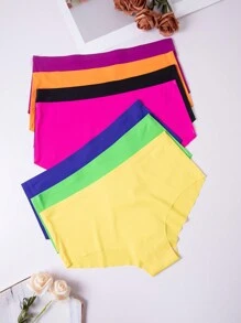 7pcs Women's Seamless Low Waist Solid Color Triangle Panties, Assorted Colors