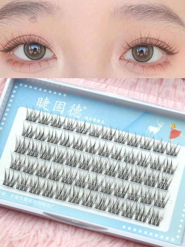 5 Rows Fluffy Wispy False Eyelashes, Suitable For Beginners, C Curl, Black Color, Thin Stem