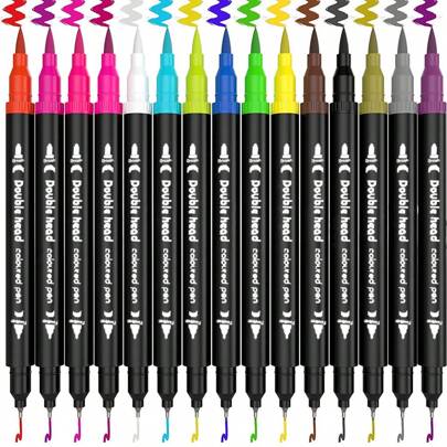 Dual Markers Brush Pen, Back To School Supplies, School Stuff, Colored Fine Point Marker & Brush Highlighter Pen For Adult Coloring Hand Lettering Writing Planner Art Supplier(12/24/36/48/60/80/100/120 Colors Pen Set) Back To School,Back To School,School Supplies