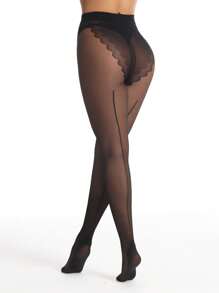 1pc 20D Bikini Crotch Back Seam Jacquard Sexy Fashion Tights, Cozy - Black - View 2