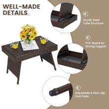 Patio Wicker Folding Coffee Table, Outdoor Wicker Side Table For Poolside, Backyard, Balcony, Garden - Brown - View 5