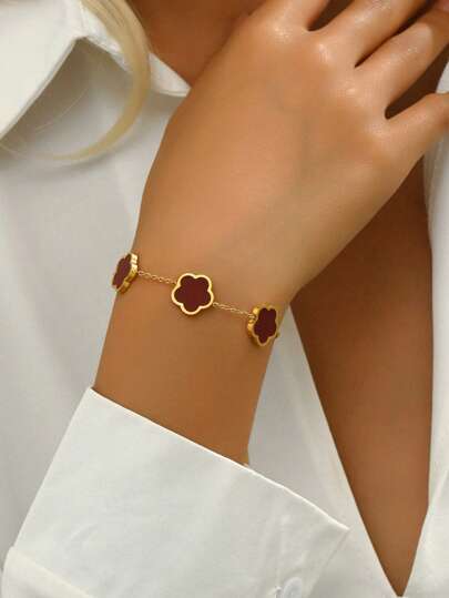 LIEBEIRIS 1pc Stainless Steel Five-Pointed Flower Shaped Gold-Plated Women's Bracelet Valentines,Mom,Mother,Mother's Day,Gift