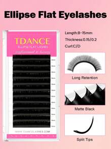TDANCE 1Box 12Rows Ellipse Flat Lashes Split Tips Natural Super Soft Matte Black Eyelash Extensions Double Tips Professional Individual False Eyelashes 0.2mm C/D Mixed 8-15mm - Black - View 3