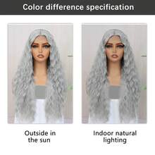 Curly Wig Long Wave Wigs Grey Synthetic Wig For  Deep Wave Lace Front Hair 28 Inch Long Curly Light Grey Wig Daily And Party USe - Light Grey - View 5