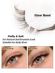 Rikuaild 6 Pairs Natural Soft Brown Lashes Winged End Eye Elongated False Lashes Crisscross Curl Wispy Clear Band Eyelashes Dramatic Look Cat Eye Effect Faux Mink Lashes - 眼尾拉長款 - 查看 4