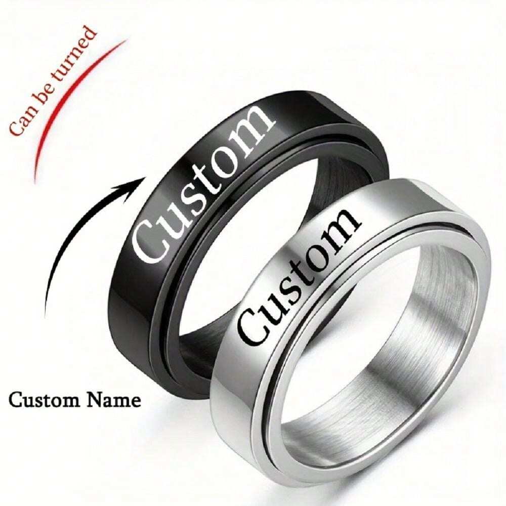 Personalized Custom Rotating Ring For Men And Women,Black Stainless