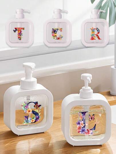 1pc Large Capacity 26 Butterfly Letter Print Travel Dispenser Bottle, 500ml Refillable Clear Press Pump Bottle For Shampoo, Body Wash, Hand Sanitizer For Kitchen Or Bathroom, Bathroom Organizers & Storage, Home Decor, Furniture For Home Travel Essentials School School Supplies Holiday Camping Holiday Essentials Vacation Accessories Mini Perfume For Women Perfume For Men Perfume Beach