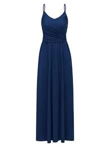 GOOTUCH V-Neck Double-Layered Criss-Cross Ruched Dress With Shoulder Straps - Royal Blue - View 5